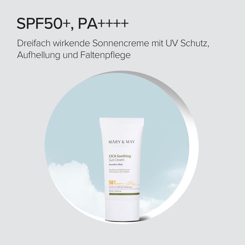 Mary&May CICA Soothing Sun Cream SPF50+ PA++++ 50 ml (1,69 fl. oz.) |