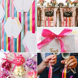 Hot Pink Ribbon 3/8 Inch x 25 Yards, Solid Color Rose Red Fabric Satin Ribbon for Gift Wrapping, DIY Crafts, Bridal Bouquets, Wreaths, Bows, Sewing Projects, Baby Shower and Wedding Party Decoration