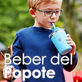 Popyum 2 Vasos Térmicos Infantil Tapa Y Popote 9oz Anti Fuga Color Verde y Azul
