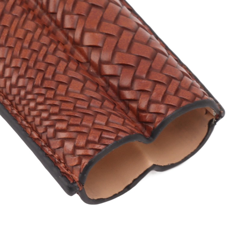 Cigar Case Holder Elegant Vintage Style Woven Pattern Leather Portable