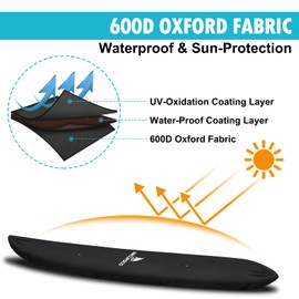 Obcursco 600D Kayak Cover Waterproof, 9.3-16.5FT Thickened UV-Proof, Tear and Fade Resistant Canoe Cover, Kayak Covers for Outdoor and Indoor Storage, Perfect as Kayak Accessories for SUP Paddle Board