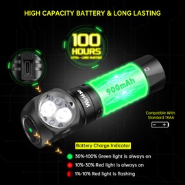 Wurkkos Headlamp,HD12 850LM Rechargeable Headlamp,Head Lamps Led Rechargeable,Mini AA Head Lights,Camping headlamps with Red Light,Waterproof,for Kids and Adults,Hiking,Emergency,Outdoor,Hard Hat