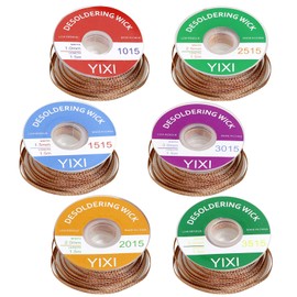 Pack of 6 Desoldering Wire, No-Clean Soldering Braid 1.5 m Copper Wire (1.0/1.5/2.0/2.5/3.0/3.5 mm) for Desoldering, Desoldering Wick for Removing Solder and Disassembling Electrical Components