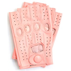Riparo Women's Fingerless Half Finger Driving Motorcycle Unlined Leather Gloves (8, Pink)