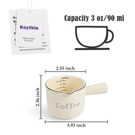 Koythin 2 Pieces Espresso Measuring Cup, Ceramic Pitcher Milk Mug, Espresso Cups with Handle, Espresso Shot with V-Shaped Mouth, Accessories Milk Frothing Pitcher (2 Beige)