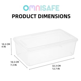 OMNISAFE 6 Quart Stackable Plastic Storage Shoebox, BPA-Free Nestable Container with Latching Lid to Organize, See-Through Box for Home and Office, Multi-Purpose Clear Bins (Transparent, 12 Pack)