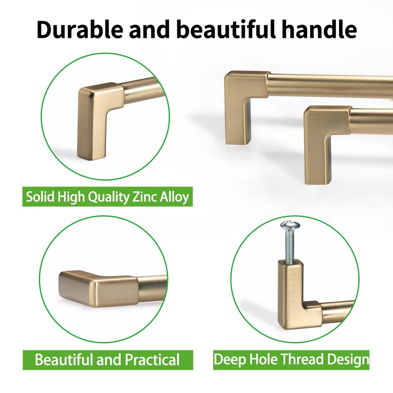 TUNNY 10 Pack Classic Solid Cabinet Handles-6.3"/160mm Screw Spacing Champagne