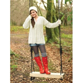 Carriag Donn Aran Sweater Made in Irand for Women Merino Wool A Line Cardigan, natural