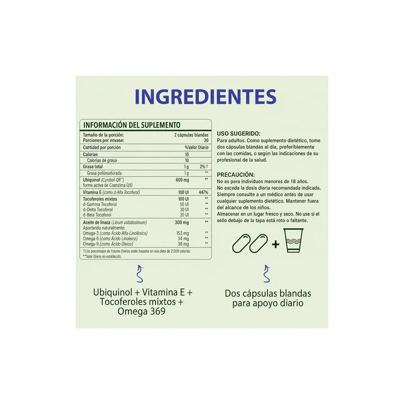 Complejo Coq10 Ubiquinol 600mg Con 60 Softgels Omega 3