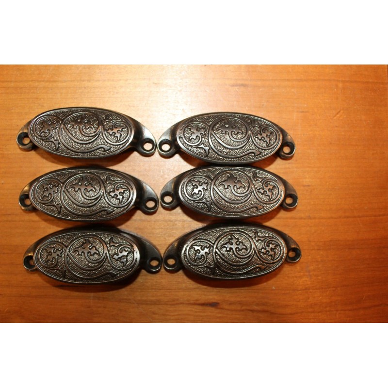 Antique Victorian Cast Iron Detailed Bin Apothecary Cupboard Drawer Pull