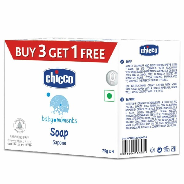 Chicco Baby Soap Moisturizing and Nourishing pack of 4, 75gm
