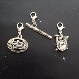 WYGUYO 3pcs in set Music Notes Clip on Charm, for Key Ring Zipper Pull, Music Lover Pendant, Cute 3D Mini Drum and Flute Charm