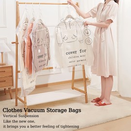 thirei 4Pcs Hanging Vacuum Storage Bags for Clothes, Clothes Vacuum Storage Bags, Suction Storage Bags for Clothes mit Pumpe, Suitable for Suits, Coats, Jackets(135x70cm + 110x70cm)