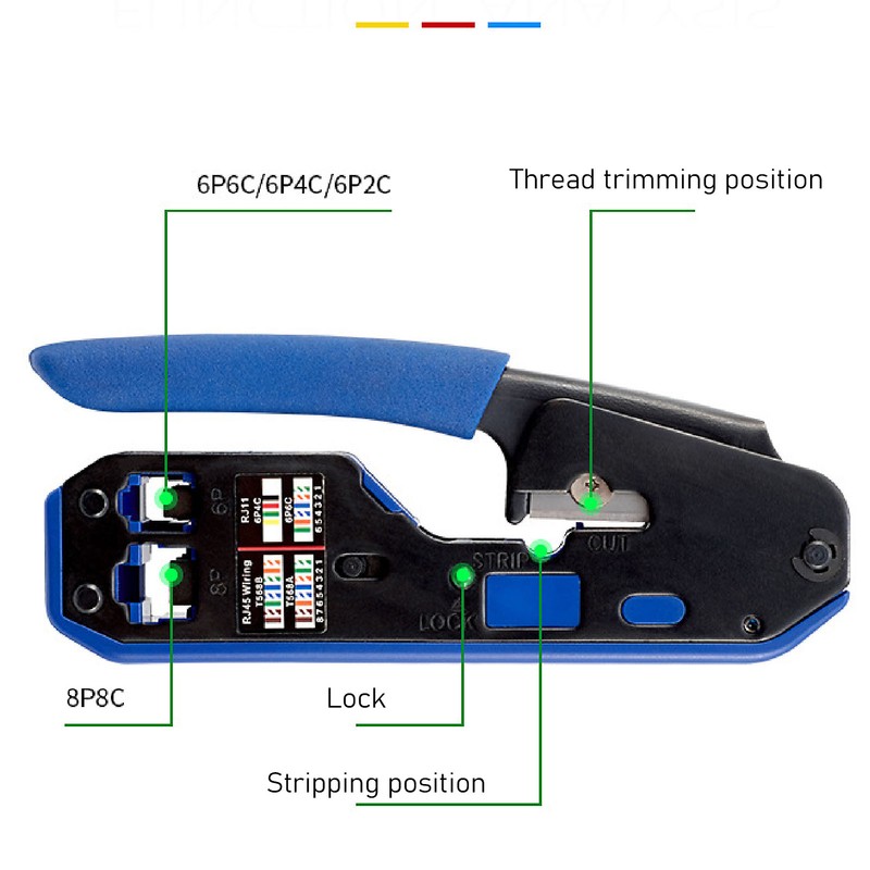 RJ45 Crimping Tool Kit Stripping Pliers 8P8C Crystal Head Network