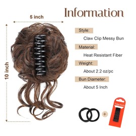 Foaoit Claw Clip Messy Bun Hair Piece Wavy Curly Hair Bun Clip in Claw Chignon Ponytail Hairpieces Synthetic Tousled Updo Hair Extensions Scrunchie Hairpiece for Women （Natural Black Mix Light Auburn