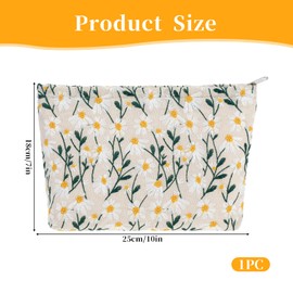 Make up Bag, Floral Cosmetic Bag Small Makeup Bag Portable Daisy Makeup Pouch with Metal Zipper Travel Makeup Bag Versatile Toiletry Storage Bag for Women