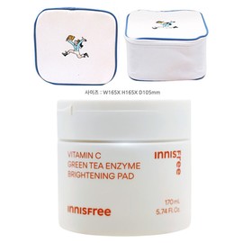 Innisfree Vita C Green Tea Enzyme Blemish Toning Pads 60 sheets + Play Green Cosmetic Pouch (Blue) / 이니스프리 비타C 그린티 엔자임 잡티 토닝 패드 60매+플레이그린 화장품 파우치 (블루)