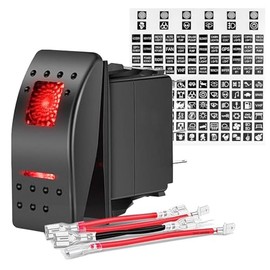 5PIN SPST Rocker Switches with 6 Sets Jumper Wires Set 20A/12V 10A/24V On/Off Toggle Switches with Night Glow Sticker for Trucks Boats Auto Motorcycles (Red)
