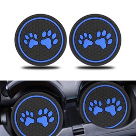cueclue 2 PCS Car Cup Holder Coaster, 2.75 Inch Cute Dog Paw Silicone Anti Slip Car Coaster Mat, Universal Auto Cup Holder Insert Coaster for Most Cars, Trucks, RVs and More (Black & Blue)