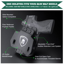 OWB Kydex Holster Fit: S&W M&P Shield 9mm Pistol, Not Fit Light/Laser, Outside Waistband 1.5''/1.75'' Paddle Holster, Posi-Click Audible Retention Lock, Optic Ready, Right Hand