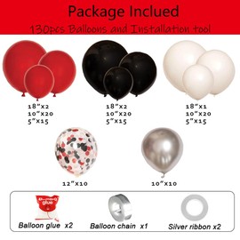 Leesoot 130pcs Black and Red Balloons Arch Kit, 5 10 12 18inch Different Size Colorful Balloons for Birthday Party Decoration Halloween With Tools