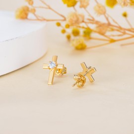 10k Gold 0.2 ct Lab Grown Diamond Cross Stud Earrings for Women, Fine Jewelry Confirmation Gifts for Her