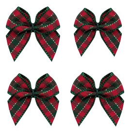 VIVIQUEN 50pcs Mini Gingham Ribbon Bows Checkered Ribbon Flowers Plaid Ribbon Bow Appliques DIY Craft for Sewing, Scrapbooking, Wedding, Gift (Gingham-Christmas)