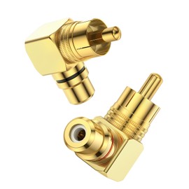 SOUNDFAM 90° RCA Converter Adapter, L-Shaped RCA Angle Plug Converter 24K Gold Plated RCA Male to Female Adapter - (2 Pack, 1 Red & 1 Black)