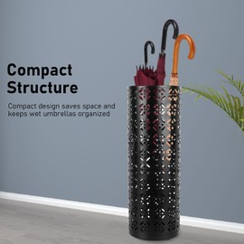 Umbrella Stand Rack for Entryway, Freestanding Metal Umbrella Holder, Round Umbrella Organizer Bin for Long Short Umbrella, Walk Stick, Home Office Indoor (Black)