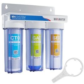 Max Water 3 Stage (Good for City Water) 10 inch Standard Water Filtration System for Whole House - Sediment + GAC + CTO Post Carbon - ¾ Inlet/Outlet - Model : WH-SC2