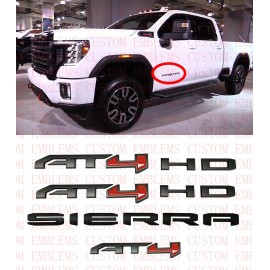 GMC 4PCS Matte Black Red AT4 Emblem Sierra Letters Fit GMC Sierra 1500 2500HD 3500HD