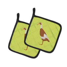 Caroline's Treasures BB7691PTHD Indian Runner Duck Green Pair of Pot Holders Kitchen Heat Resistant Pot Holders Sets Oven Hot Pads for Cooking Baking BBQ, 7 1/2 x 7 1/2