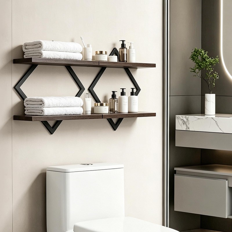 Geometric Floating Shelves Set of 2 Wood Wall Mounted Display