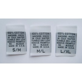 Sean Label 500 pcs WHITE WOVEN CLOTHING CARE LABEL- 100% COTTON MACHINE WASH -S/M M/L L/XL