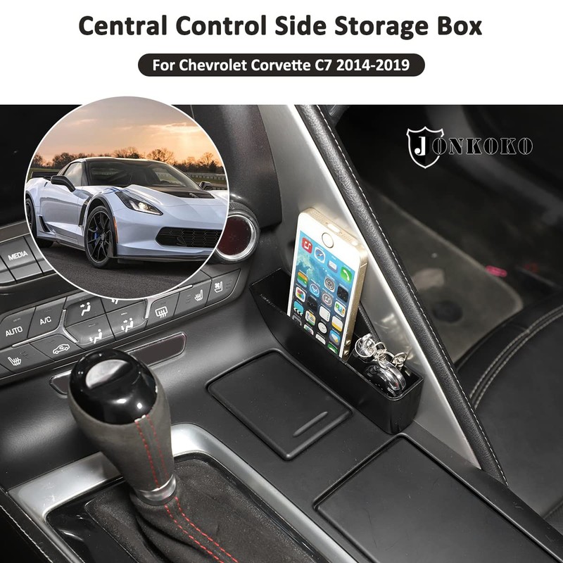 JONKOKO ABS Black Car Shifter Storage Box for Corvette C7