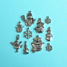 Unbranded Snowman Charm Collection Antique Silver Tone 8 Charms - COL353