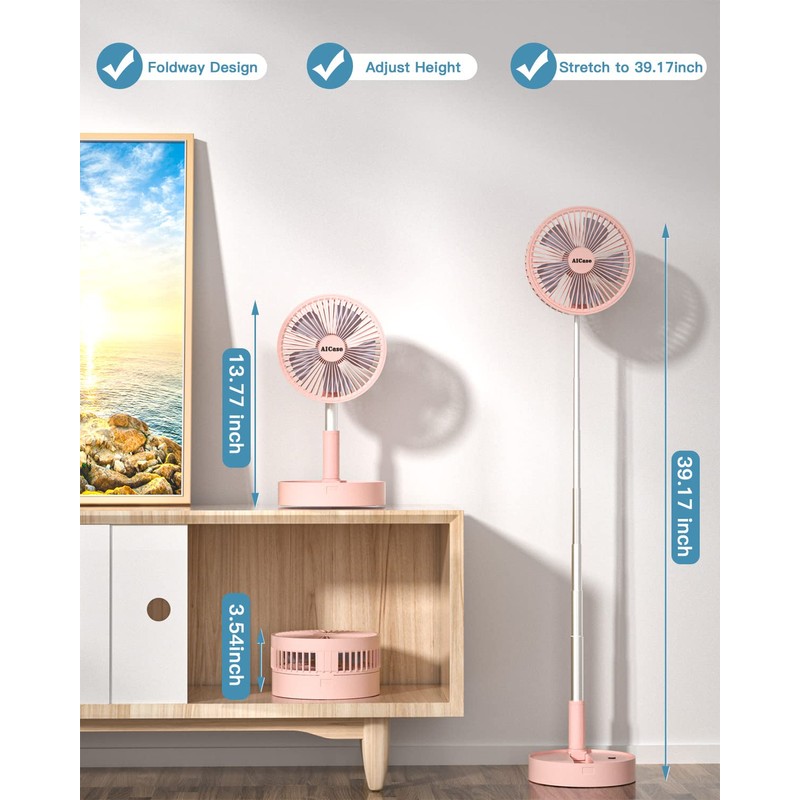AICase Stand Fan,Folding Portable Telescopic Floor/USB Desk Fan with 10800mAh