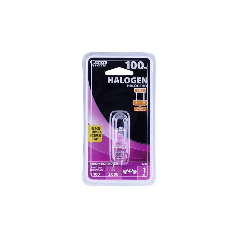 Feit Electric 100-Watt Halogen Bulb, Dimmable, GY8.6 Base, 1600 Lumens,