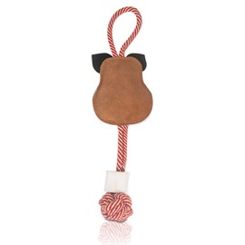 PAWPOURRI Pig Shaped Premium Natural Suede Leather & Rope Chew Toy with Bone for Medium to Large Dogs