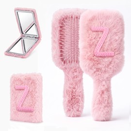 Initial Fluffy Detangler Brush & Compact Mirror, Cute Gifts for Teen Girls