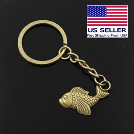 Chinese Japanese Pond Goldfish Carp Fish Bronze Keyring Pendant Keychain Gift