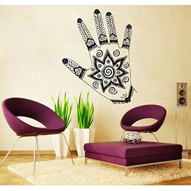 Hand Tattoo Henna Wall Decal Namaste Lotus Flower Yoga Ornament Geometric Moroccan Pattern Wall Vinyl Decals Sticker Home Decor Mural Design Graphic Bedroom (6087)