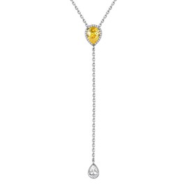 Silvora Necklace S925 Silver Y Chain with Birthstone Pendant Adjustable Teardrop Shaped Cubic Zirconia Birthstone Necklace Twelve Month Necklace Made of Synthetic Stone in Silver with 41 cm + 5 cm