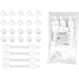 Kids Heroes Kit de Seguridad para Bebes y Niños con 10 Esquineros Protectores Transparentes para Bebe, 10 Protectores de Enchufes para Bebe y 4 Seguros para Puertas y Cajones para Bebe (24 Piezas)