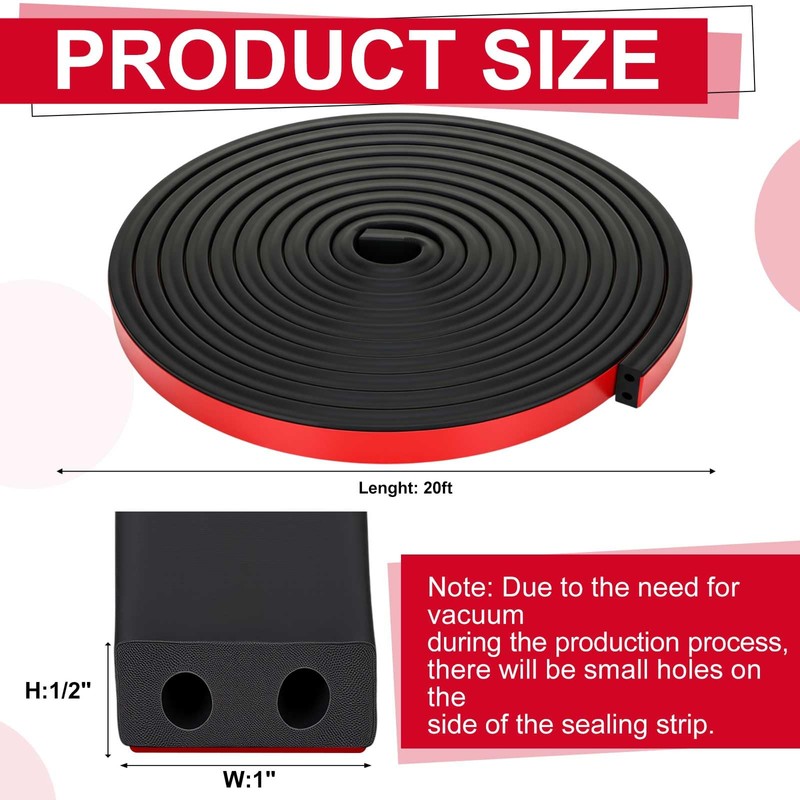 Pangda 20 Ft Rectangular Rubber Seal Strip with Self-Adhesive Tape,