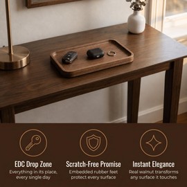 Walnut Wood Tray with Non-Slip Feet, 10 x 6 Inch Serving Tray