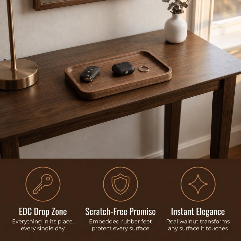 Walnut Wood Tray with Non-Slip Feet, 10 x 6 Inch