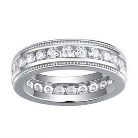 SweetJew Men's Wedding Rings 925 Sterling Silver Ring 1.6ct 26 Round Cut White AAA Cubic Zirconia Size 8.5