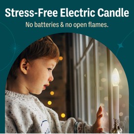 Holiday Joy - 1 Pack Christmas Window Candles with Sensor Dusk to Dawn Electric Corded - 9" Tall Electric Candlesticks with Built-in Auto Sensor, 2 Bulbs and Suction Cup Holder in Each Box - 5W - 120V