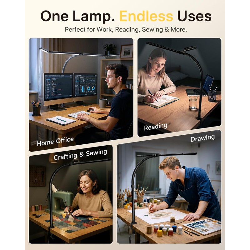 ONEMIX 42" LED Desk Lamp with Clamp, Architect Desk Light